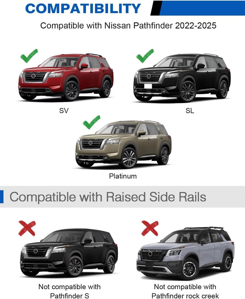 wonderdriver Roof Rack Cross Bars 220lbs Compatible with Nissan Pathfinder 2022 2023 2024 2025 2026 SV SL Platinum with Raised Side Rails,Heavy Duty all-metal Aluminum Roof Rails Crossbars Cargo Canoe - Image 2